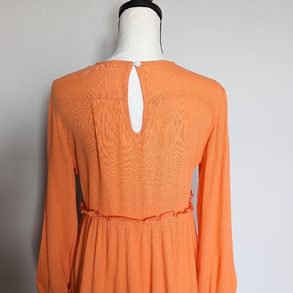 Orange long lantern sleeve ruffle hem frilled dress size M - Picture 8 of 8